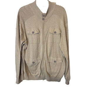 Tasso Elba Mens Tan Cardigan Full zip 4 pocket Sz XL Cotton GrandpaCore